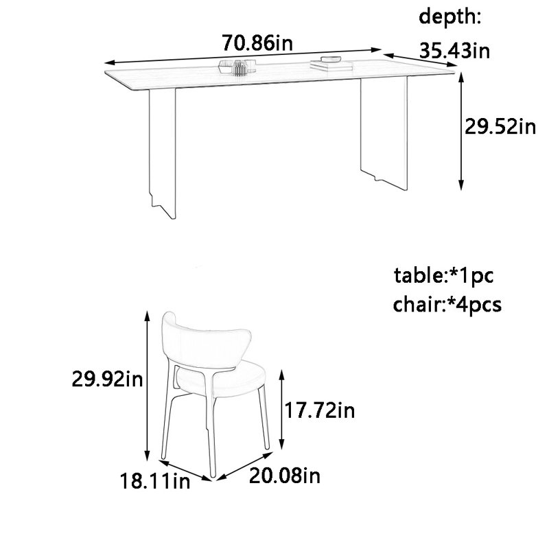 All-natural rock plate dining table and chair set, 29.52”H x 70.86”L x 35.43”W