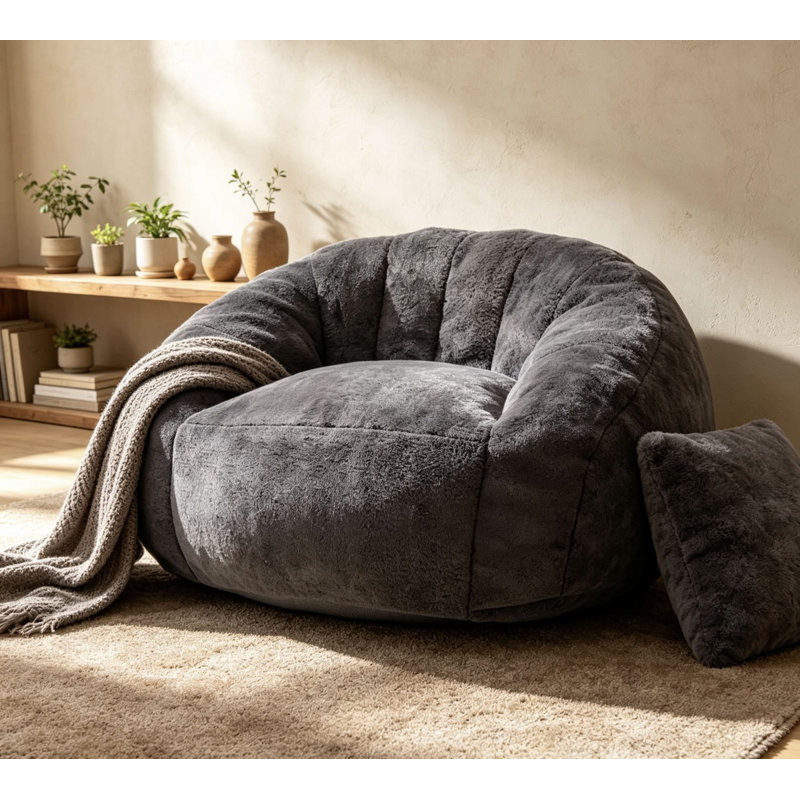 Canapé en éponge haute densité en forme de citrouille, Chenille gris foncé, Gris foncé