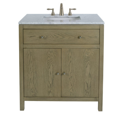 Nora 32 in. W Marble Top Bathroom Vanity, Light Oak Brown