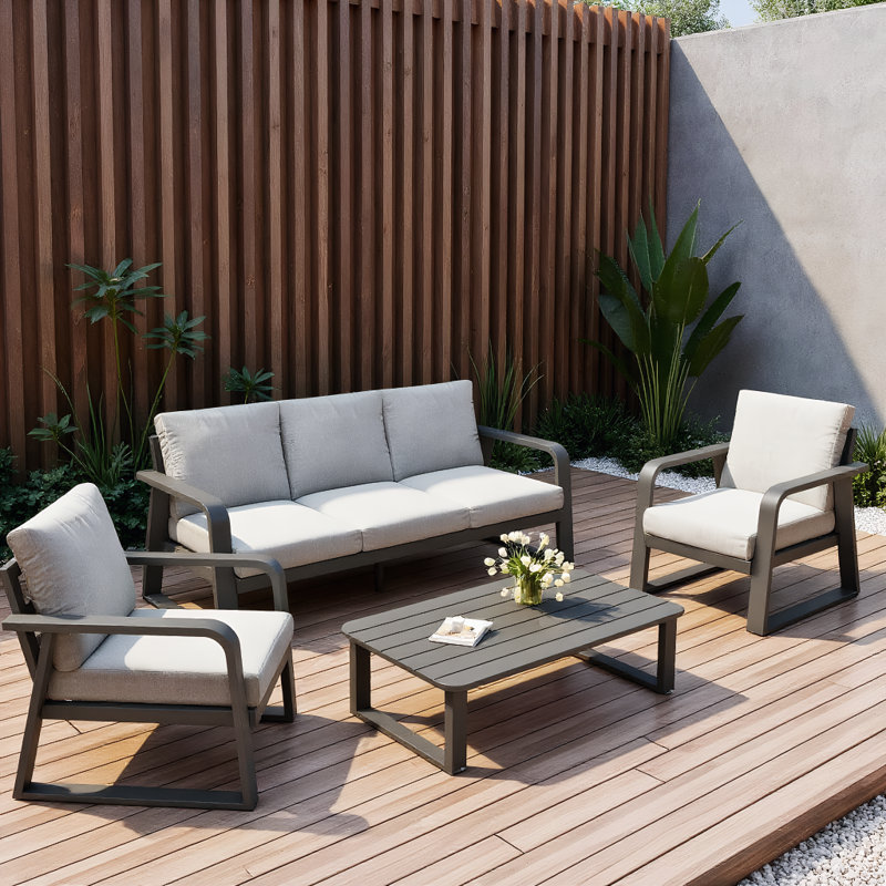 Outdoor Patio Furniture Set,One three-seater + Two single seats + One coffee table for Lawn, Garden, Deck