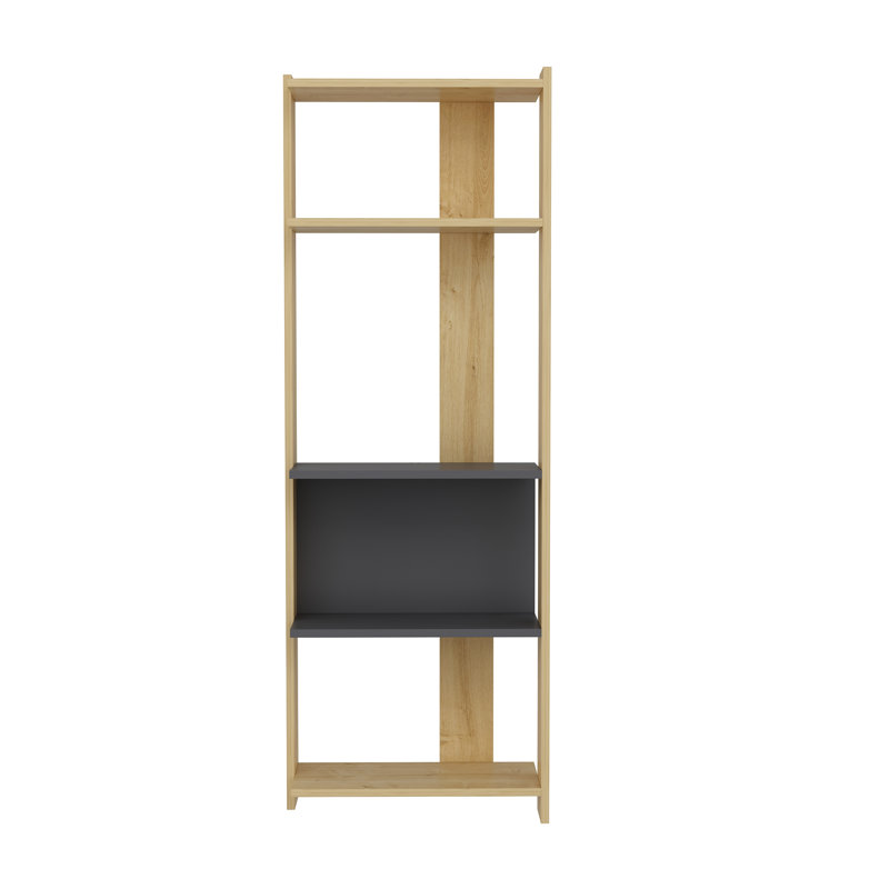 Bizzell 4 Tier Geometric Bookcase Modern Display Unit for Living Room or Home Office, Oak/Anthracite