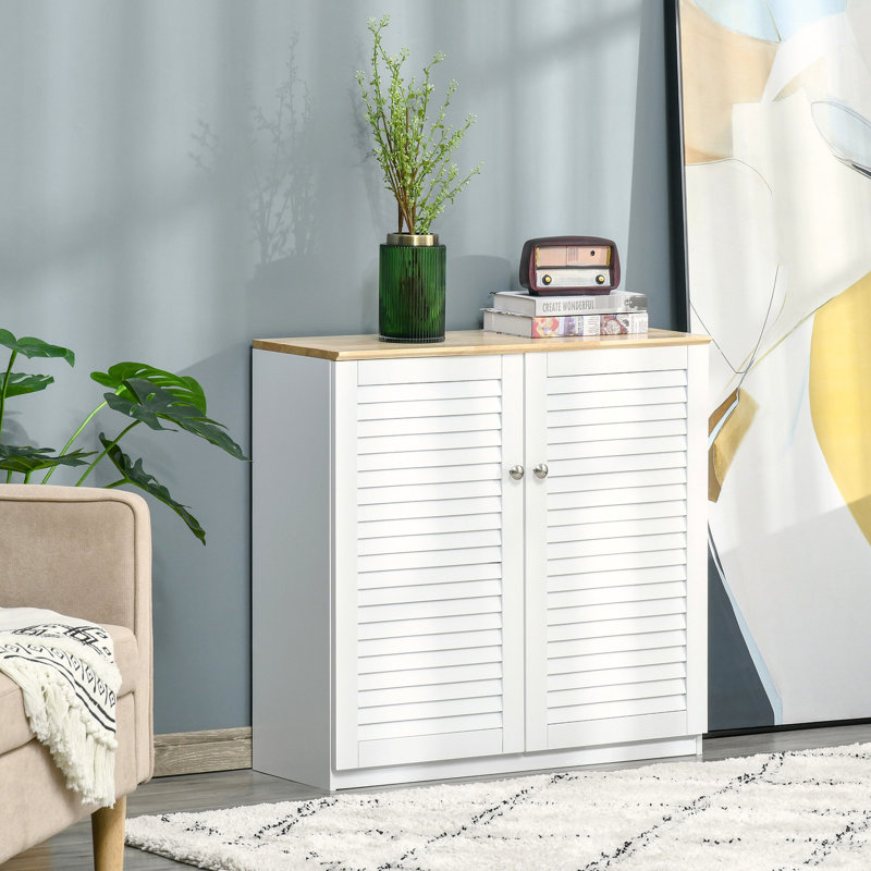 Buffet armoire, couloir de rangement à usage polyvalent - blanc, étagère intérieure réglable avec portes à persiennes doubles pour salon, tablette, spacieux