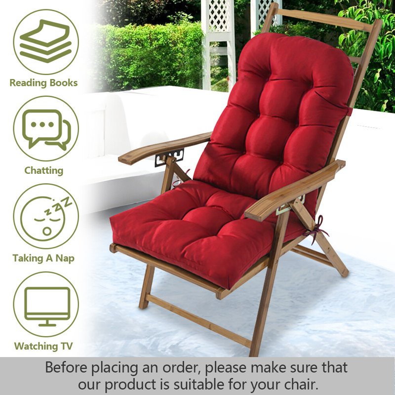 Waterproof Patio Chair Cushion High Back Chair Pads with 2 Ties Outdoor Cushion, Red