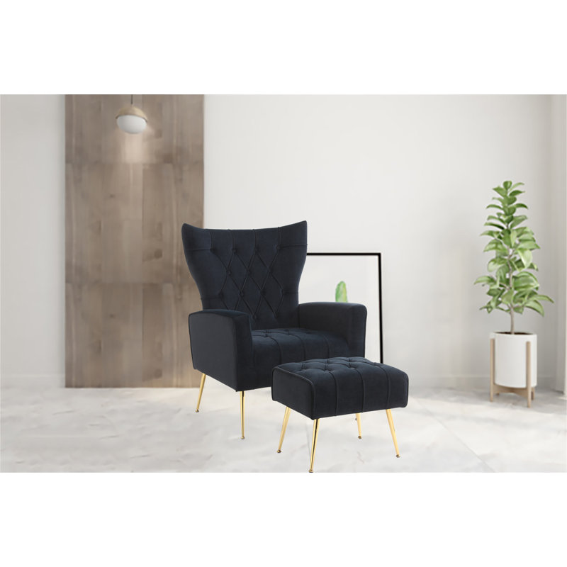 Fauteuil en velours capitonné l 28,4 po, Velours noir
