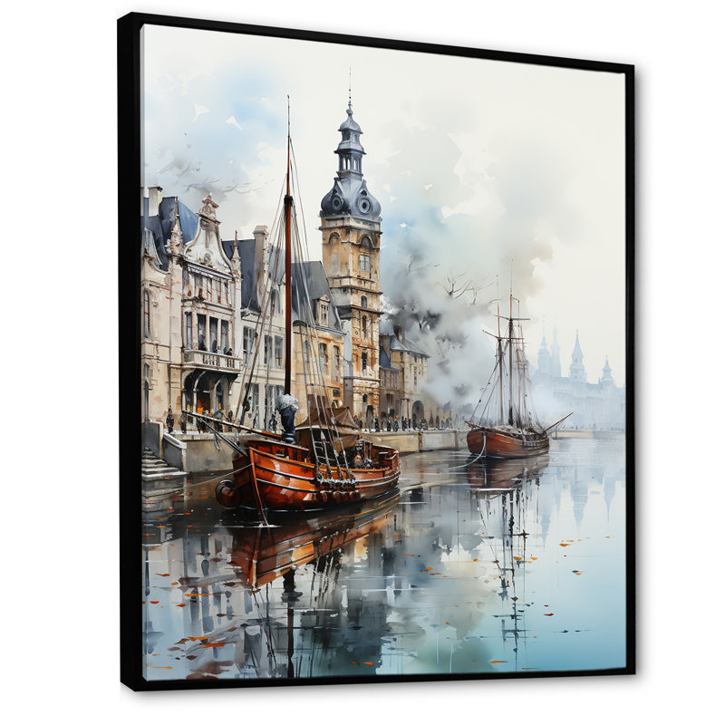«Old Ship Boat At The Port I», reproduction sur toile, Cadre flottant noir, H 32 po x l 24 po x P 1 po