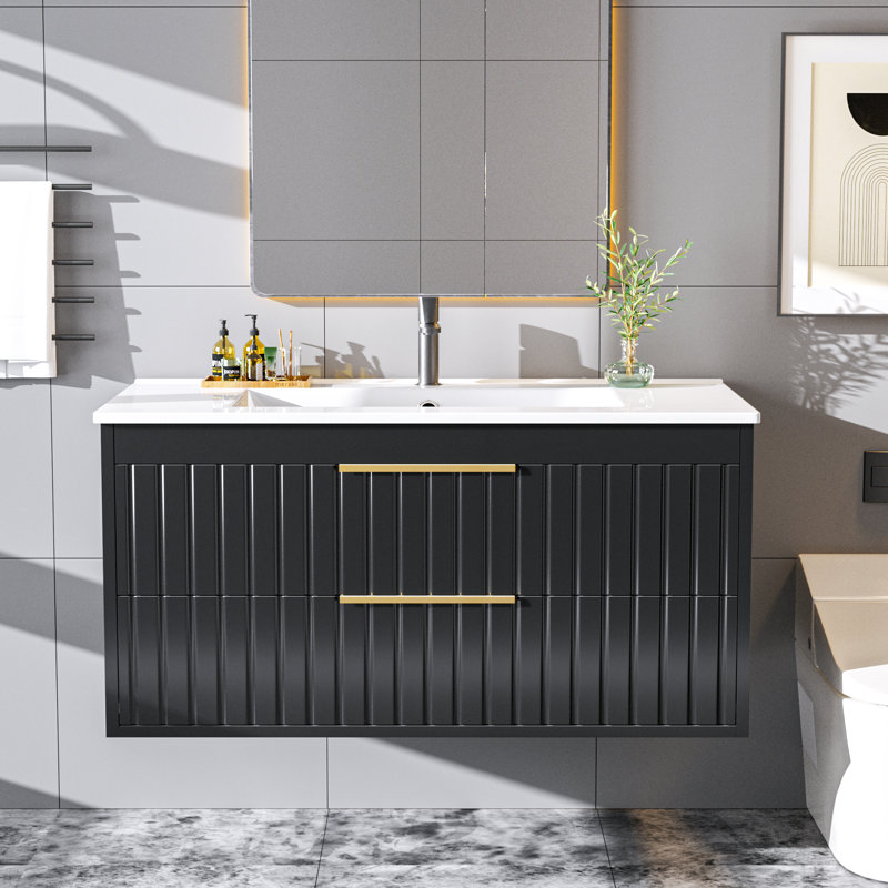 36" Floating Bathroom Vanity With Sink, Black