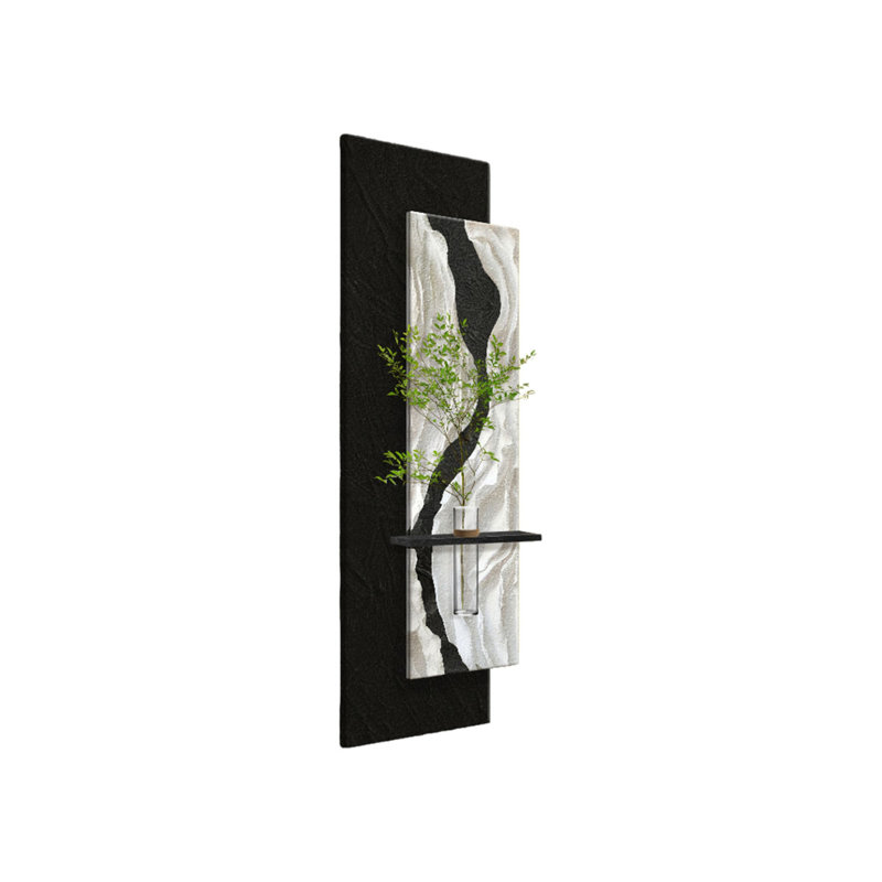 Art mural en grès noir et blanc avec verdure hydroponique - Murale d'entrée, H 59,06 po x l 16,69 po x P 2,36 po