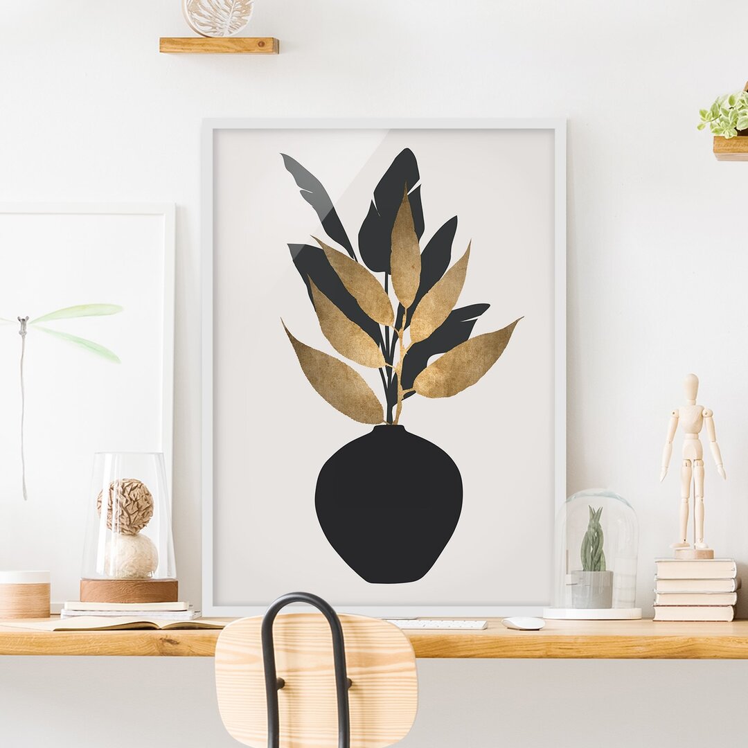 Gerahmtes Poster Plant World - Gold and Black