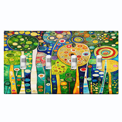 Metal Light Switch Plate Cover; US Standard Size 4 Gang Toggle - Klimt Abstract Trees