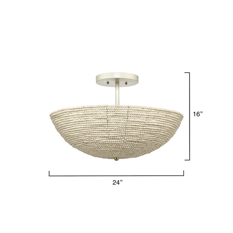 Natural Cream Mango Wood Beaded Semi Flush Mount Light