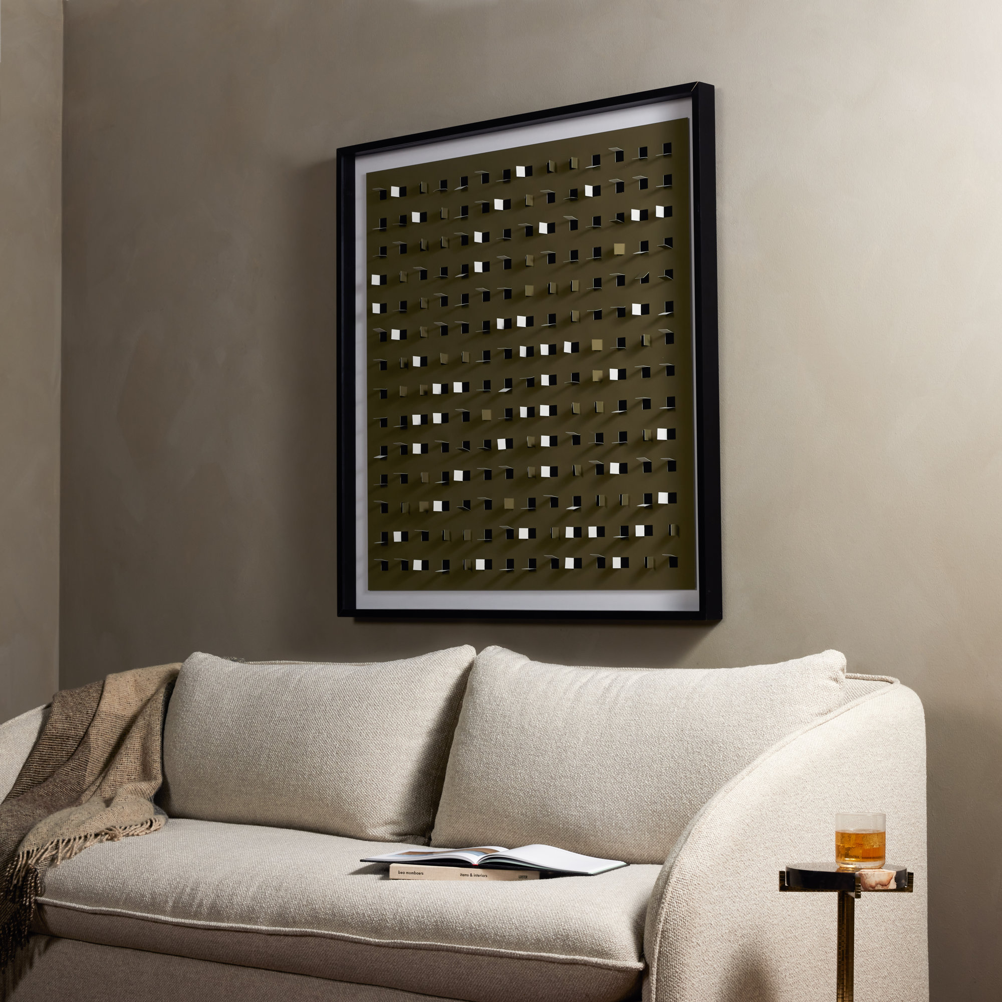 Jasbir See Through Olive by Four Hands Art Studio - Single Picture Frame Minimalistic on Paper, 48" H x 48" W x 2.5" D