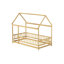 Lit simple en bois avec structure de toit et garde-corps, finition naturelle pour chambre d'enfant-1495094222