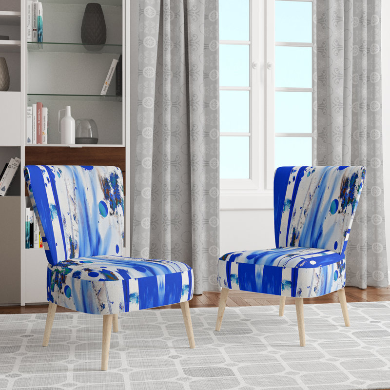 Chaise d'appoint, motif floral beige tapissé - motif floral beige II, Bleu / blanc