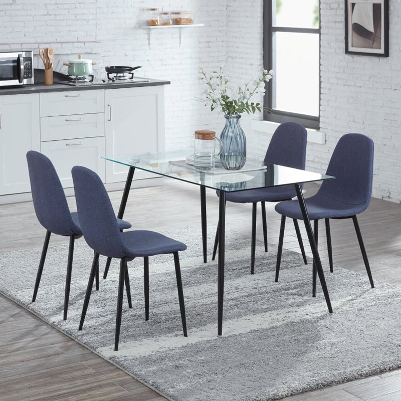 Hagler 4 - Person Glass Top Four Leg Dining Set, Navy