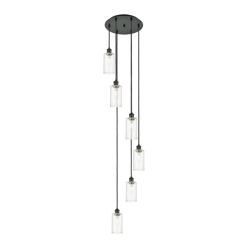 Caius - Luminaire suspendu 6 lumières à cordon, Clair, Noir mat, H 132,88 po x l 15,75 po