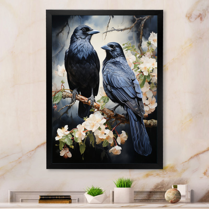 Xavius Corbeau majestueux monochrome II - art mural Corbeau, Cadre simple noir, H 20 po x l 12 po x P 1 po