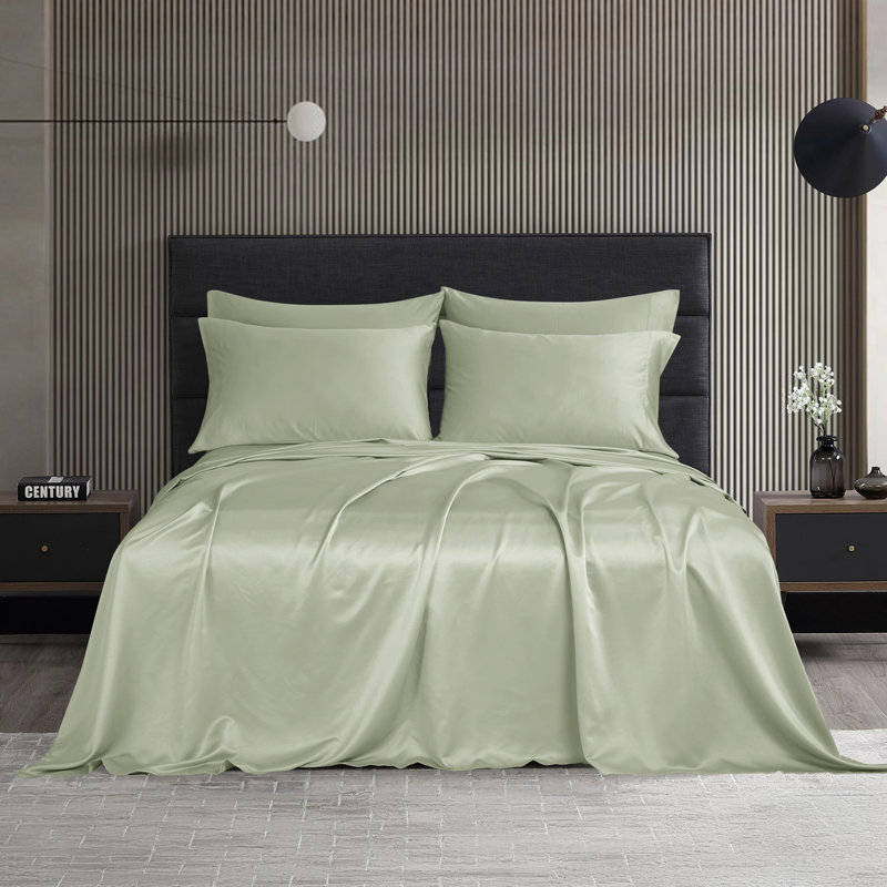 Modern Threads 6-Piece Satin Sheet Set with Deep Pocket Fitted Sheet, 4 Pillowcases, and Organizer, Green