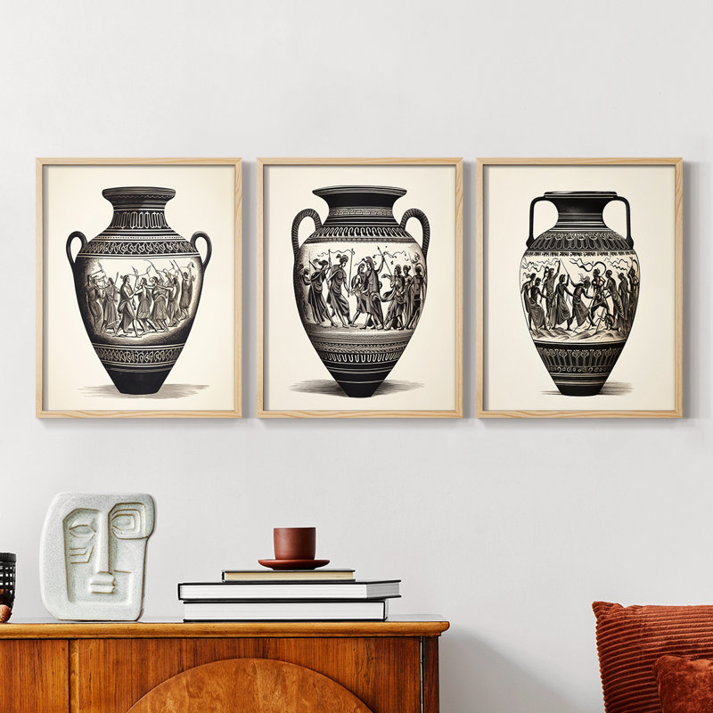 Abstract  Series  CVIII  -Set Of 3 Framed Giclee Prints -Ready to Hang, Natural Framed, 10" H x 8" W
