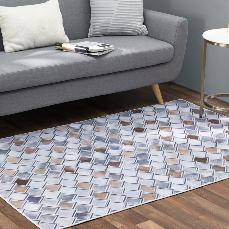 Frames of Mind Grey Area Rug, Rectangle 4' x 6'