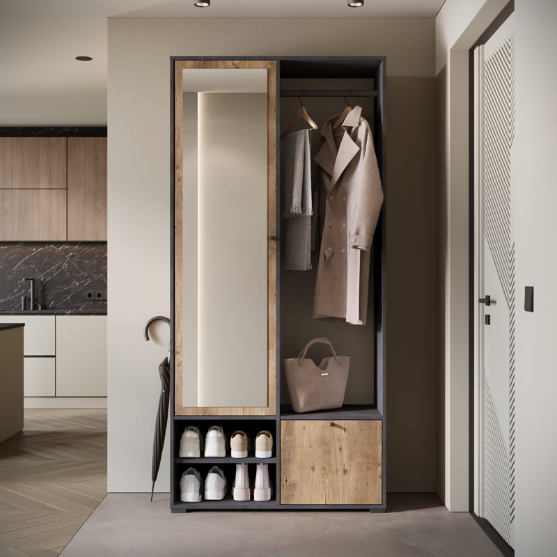 Hall Tree 90cm Wide with Shoe Storage, Chesnut
