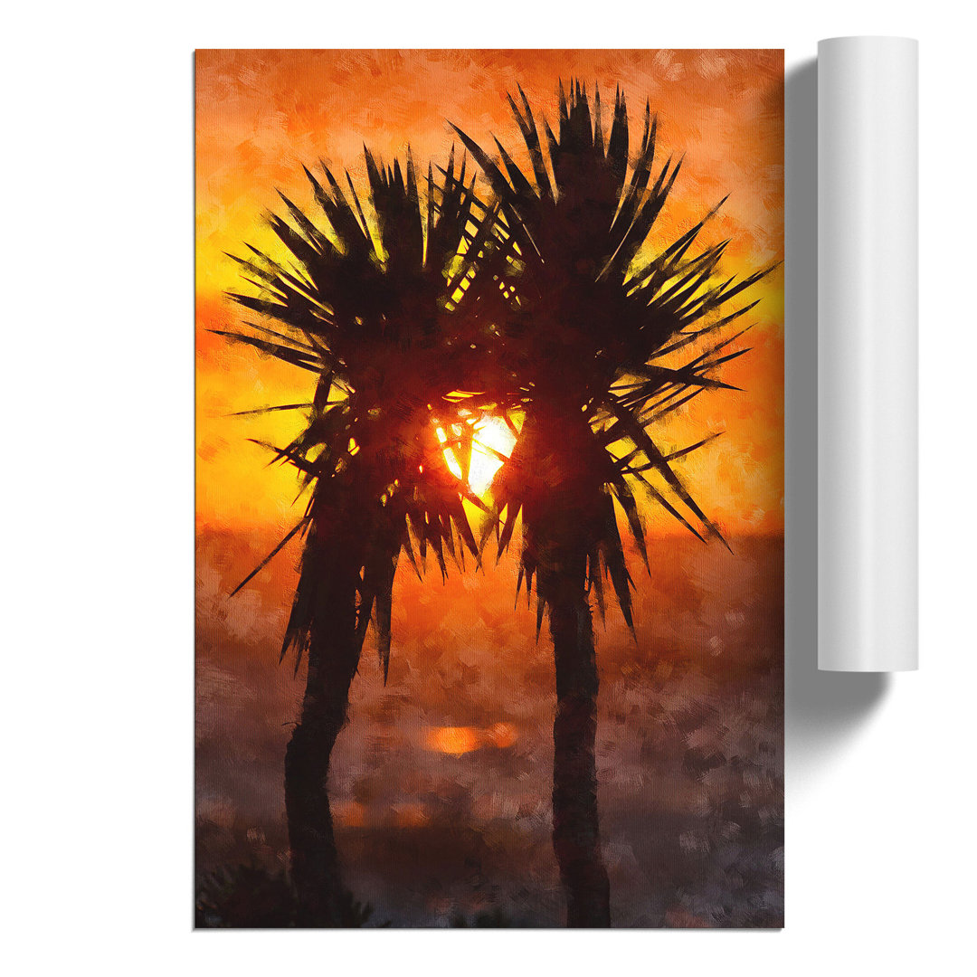 Palm Trees at Sunset Painting - Frameless Print