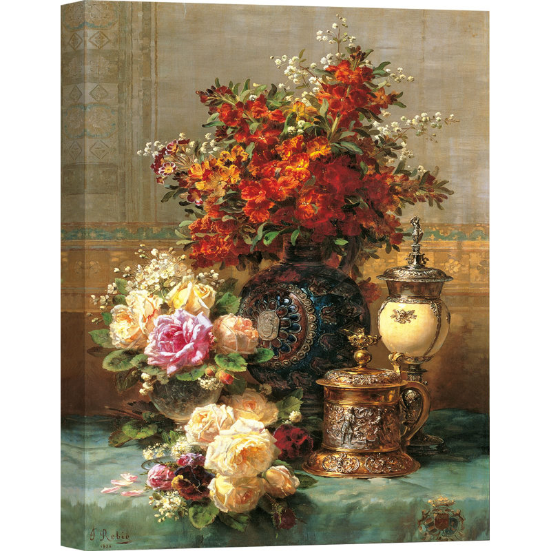 Composition With Peonies by Jean-Baptiste Robie - Wrapped Canvas Painting, 70cm H x 50cm W x 4cm D
