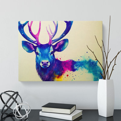 XXX-H1022-WF-10035X Watercolour Stag Deer Vol.2 Abstract - Wrapped Canvas Painting