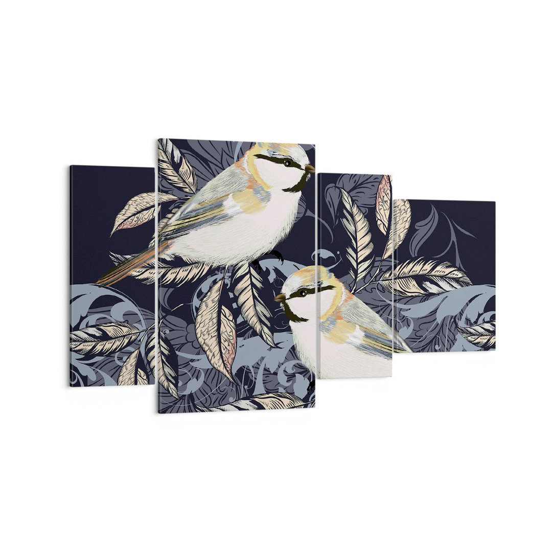 4-tlg. Leinwandbilder-Set Birds Leaves Ornament