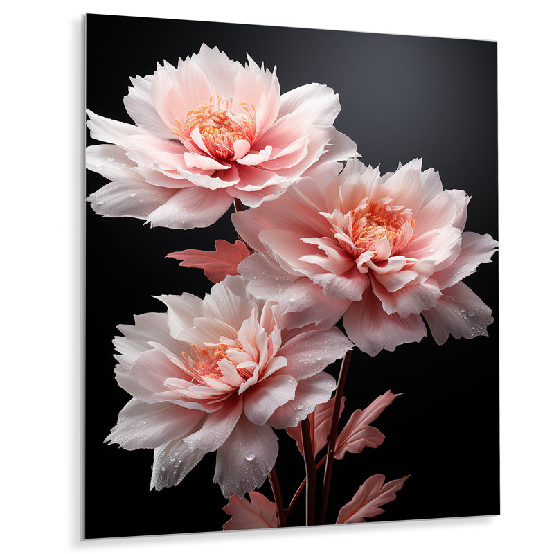 Pivoines roses et noires en sourdine - impressions murales florales en métal, H 20 po x l 12 po x P 1 po