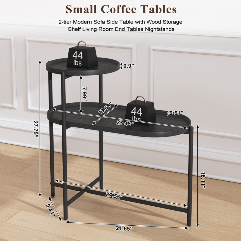 Round Coffee Table With Storage Tray 2 Tier