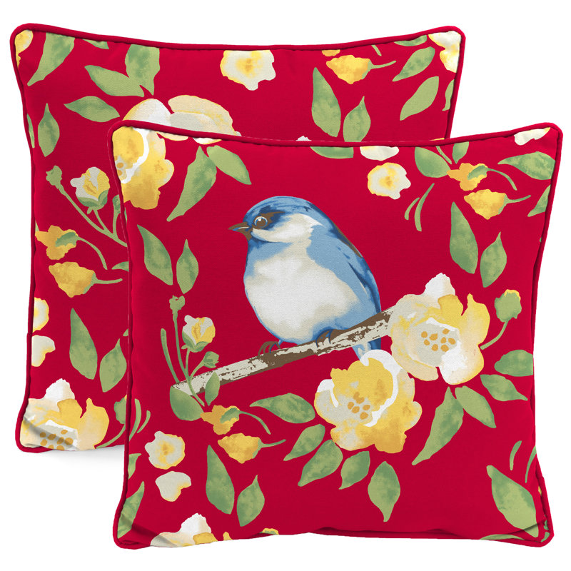 16" x 16" Outdoor Throw Pillow with Welt, Bluebird Floral Reversible