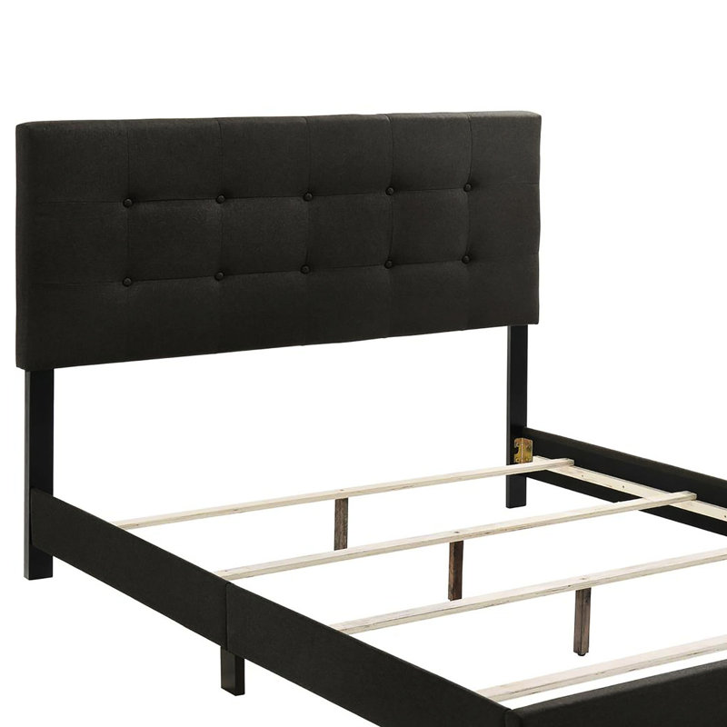 Lit double gris anthracite - Style transitionnel avec rembourrage en mousse et base en bois rembourrée et confortable