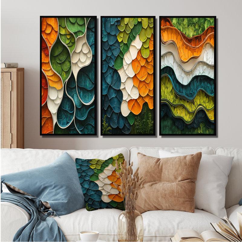 Biomorphism Earth Ephemeral Pathway I - Lyrical Abstraction Wall Art, ensemble de 3 collections, H 28 po x l 36 po, Noir