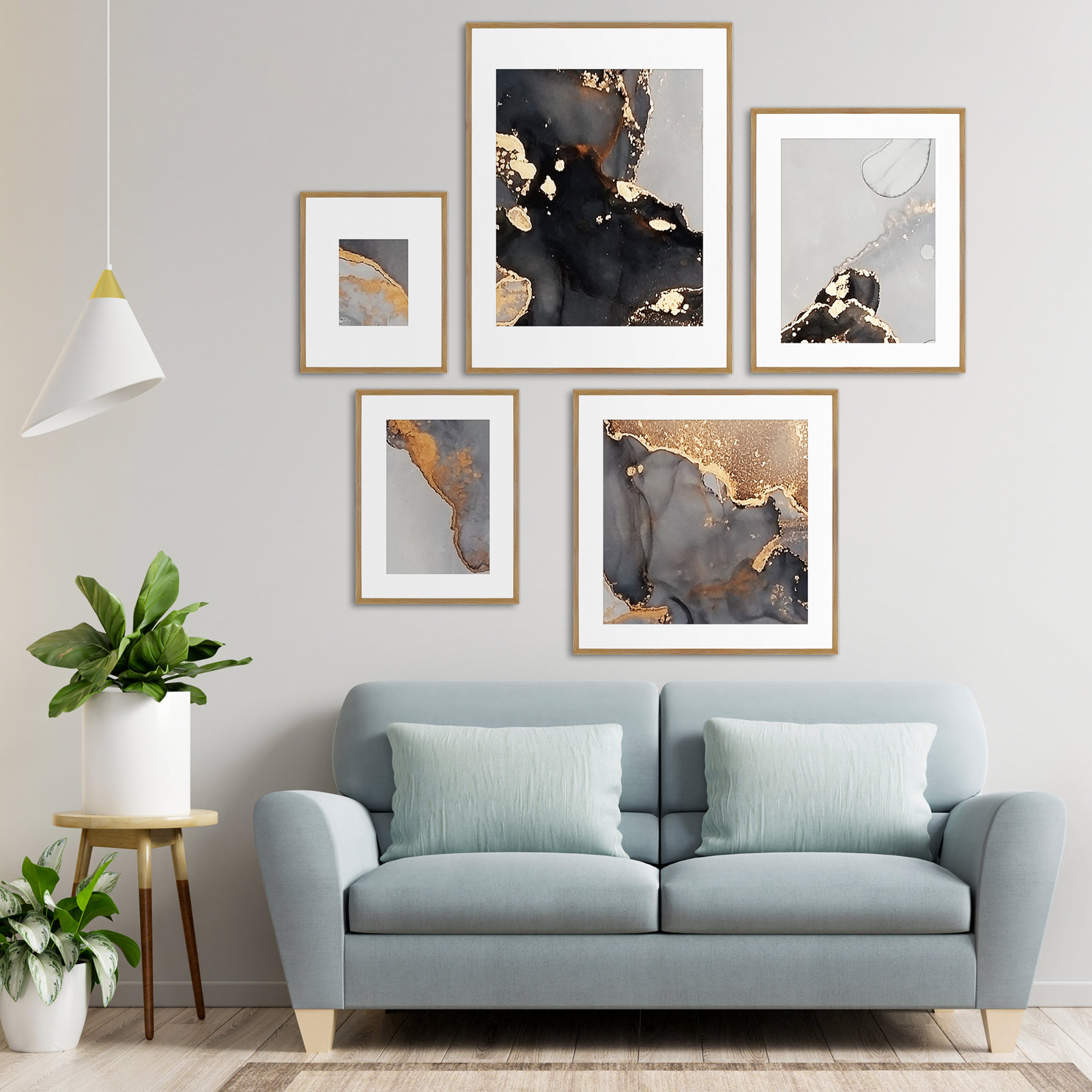 Capullo Wood Picture Frame - Set of 5 with Mat, Natural Oak