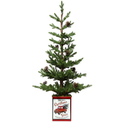Arbre en pot de 24 pouces avec pommes de pin, pot en métal et camion rouge classique