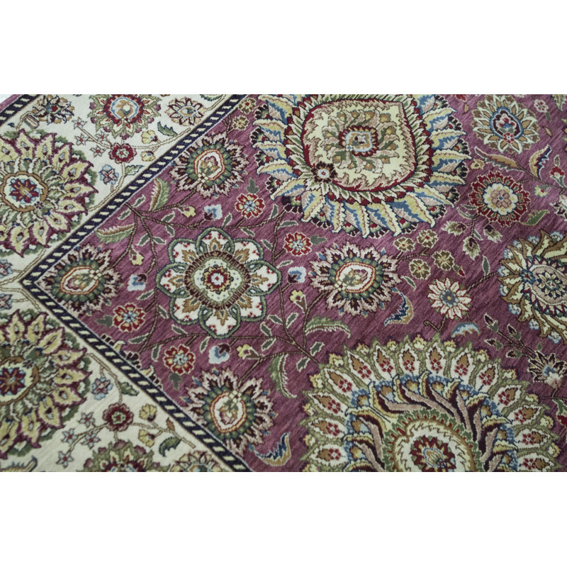 Tapis oriental rose / gris en laine noué à la main Manchuria
