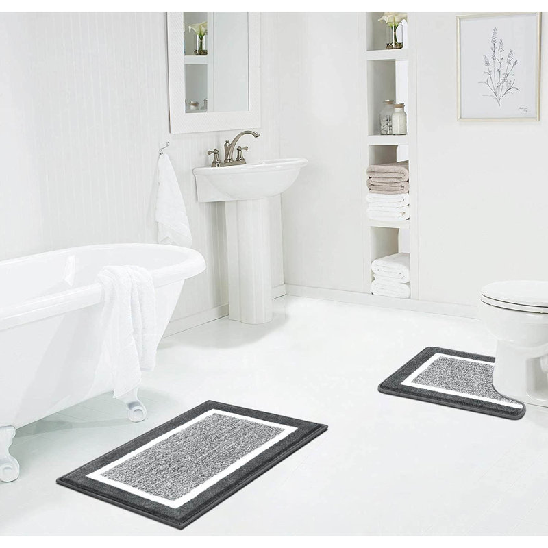 2 Piece set Rectangle Bath Mat, Dark Grey