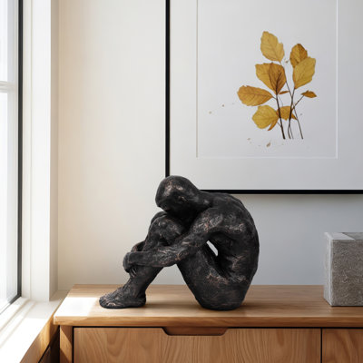 Jordann Contemporary Textured Polyresin Seated Human Figure Sculpture with Abstract Detailing