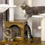 Arbre à chat avec bac à litière, tourelle à chat 2-en-1 pour l'intérieur, condo pour chat avec hamac, poteau à griffer, brun rustique