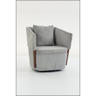 Mid Century Modern Accent Chair with Solid Wood Frame, Upholstered,360° Full Swivel Chairs with storage For Living Room Chairs with Waist Cushion, Reading Armchair for Bedroom Sunroom