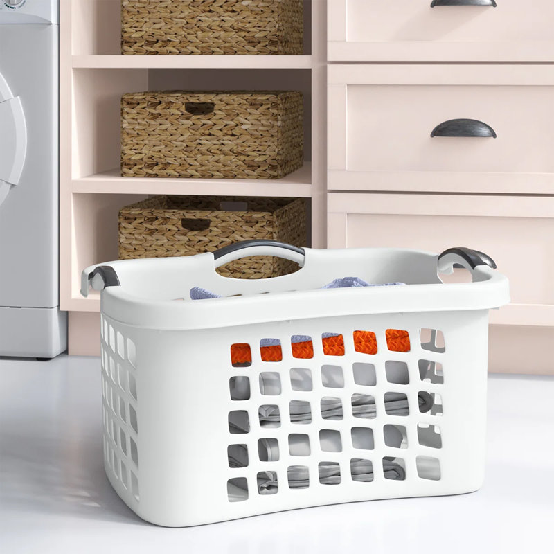 Redmon Comfort Grip Clothes Basket, Plastic Laundry Storage w/ 3 Handles, White