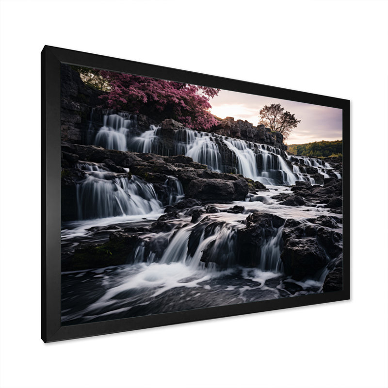 " Pink Grey Waterfall Timeless Flow ", H 30 po x l 40 po x P 1,5 po, Cadre simple noir