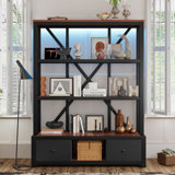 3-Shelf Metal Bookcase With Drawers For Home Office, Open Bookcase, Vintage Industrial Style Bookcase With LED