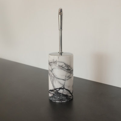 Elegant Toilet Brush with Holder, 100% Sicily Lila Marble, 3.5 x 6.7 inches | Durable & Stylish Design, Easy to Clean | Perfect for Modern Bathrooms, White Color, Adds a Touch of Luxury to Your Space