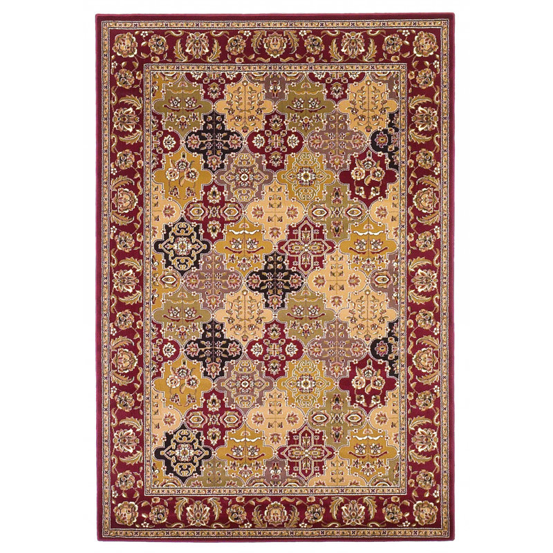 Tapis rouge à motif floral Trond, Rectangulaire 9 pi 8 po x 13 pi 2 po