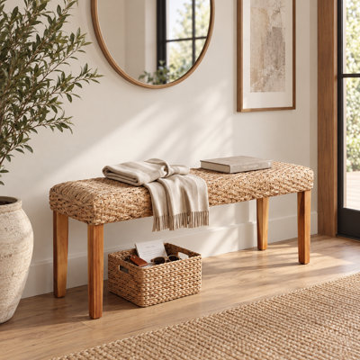 Aust Hand-Woven Water Hyacinth Entryway, Wicker Benches Indoor Solid Wood