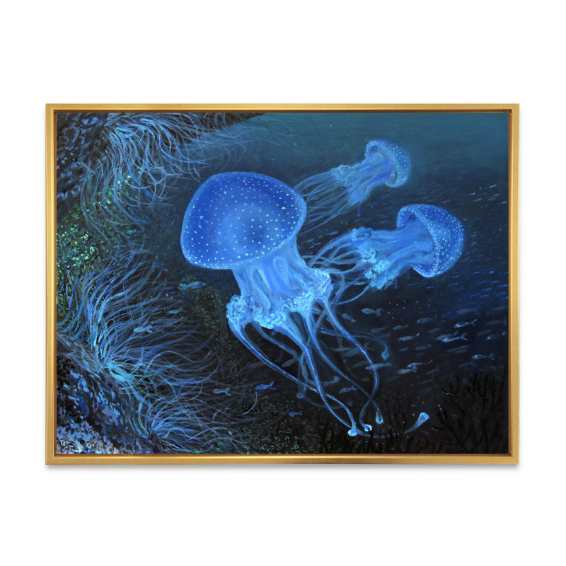 Danse sous l'eau - reproduction sur toile, H 30 po x l 40 po x P 1,5 po, Cadre flottant doré