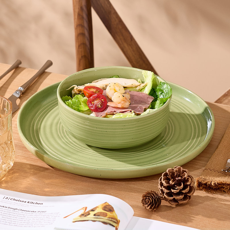 12-Piece Stoneware Dinnerware Set, Olive Green