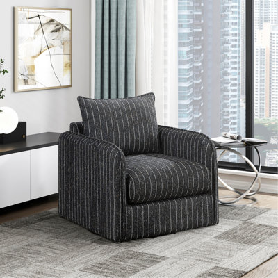 Contemporary Accent Chair Swivel Base Comfort Plush Upholstery Black White Stripe Modern Living Room Furniture 1Pc