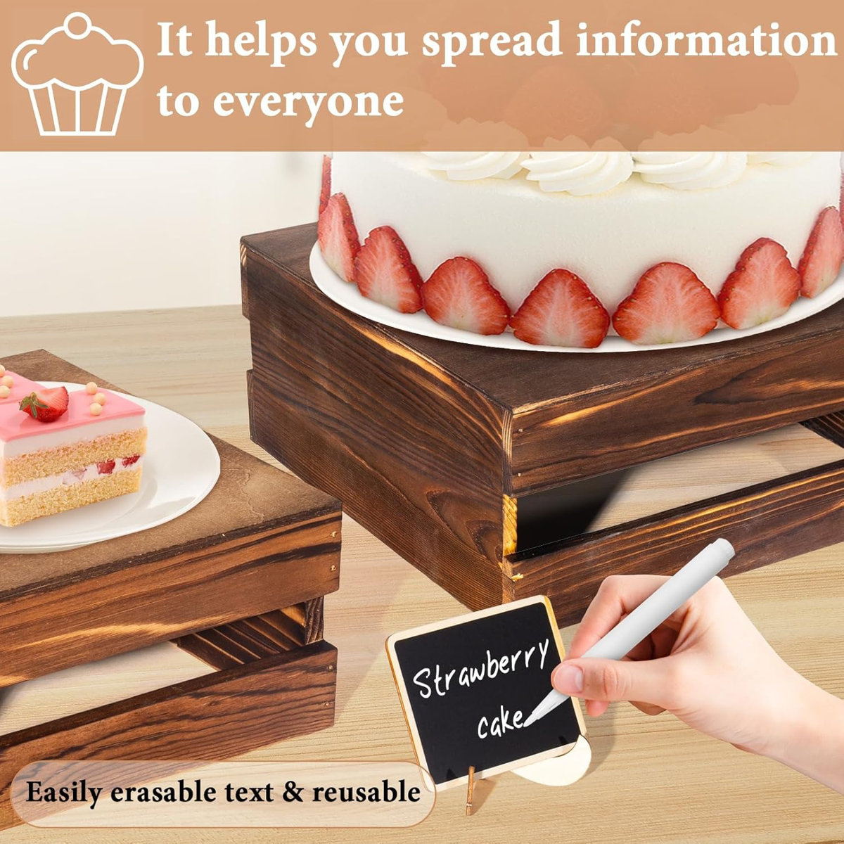 FashionSecretsLLC 8 Pcs Buffet Risers with Mini Signs, Rustic Wood Cake ...